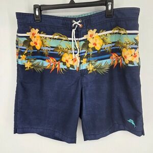 Tommy Bahama Swim Trunks XL Floral Print Drawstring Blue Mens Swimwear